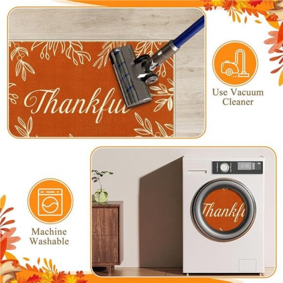 Fall Kitchen Rug Sets of 3, Pumpkin Truck Floor Mats, Farmhouse Non Skid - Picture 5 of 7